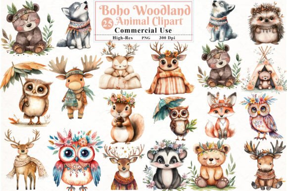 Download Watercolor Boho Woodland Animal Clipart - Woodland animal clipart Collection