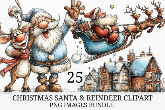 Download Christmas Santa &amp; Reindeer Clipart - Reindeer clipart Collection